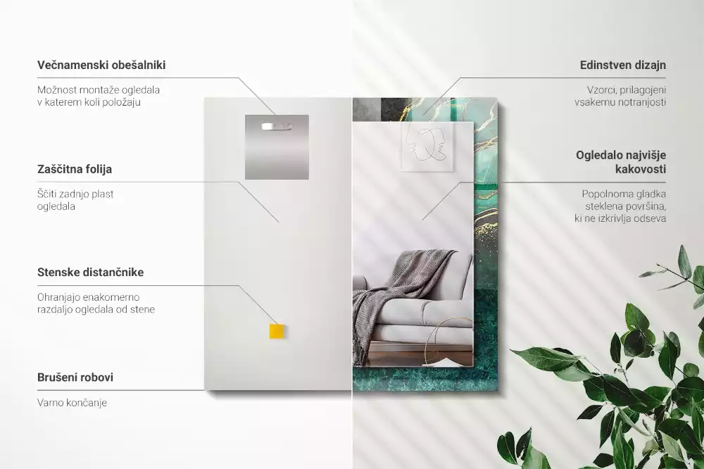 Rechteckiger dekorativer spiegel Grüne abstrakte Muster