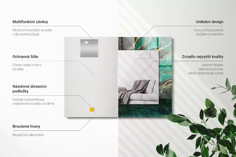 Rechteckiger dekorativer spiegel Grüne abstrakte Muster