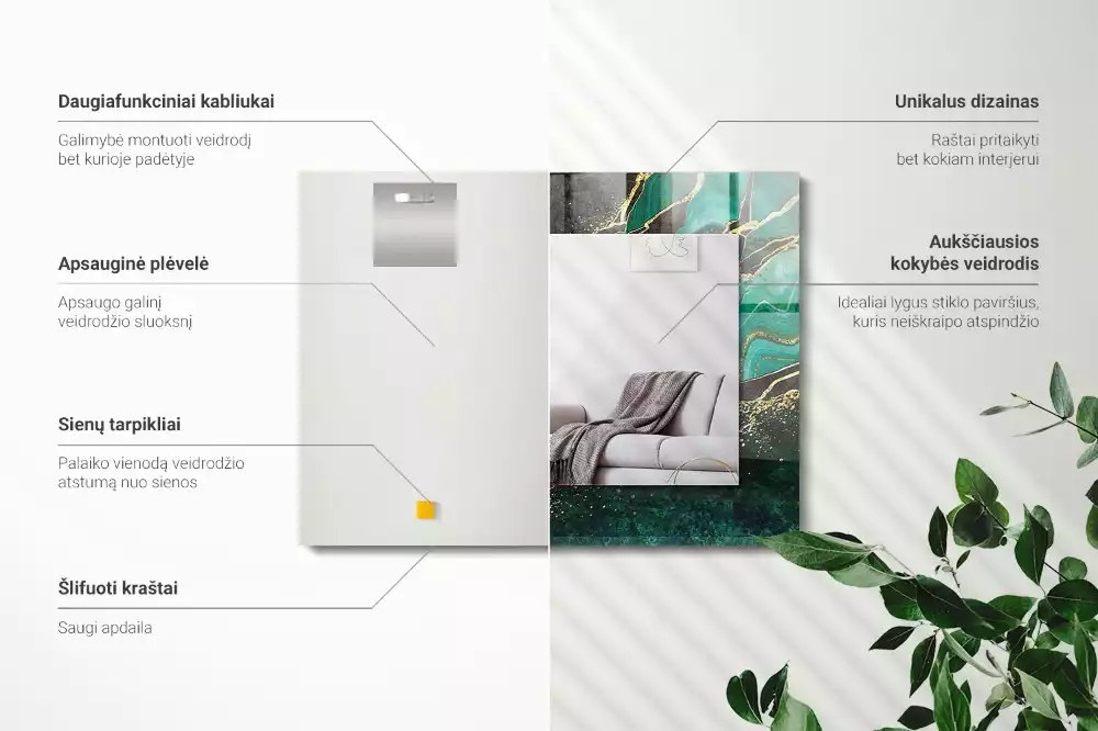 Rechteckiger dekorativer spiegel Grüne abstrakte Muster