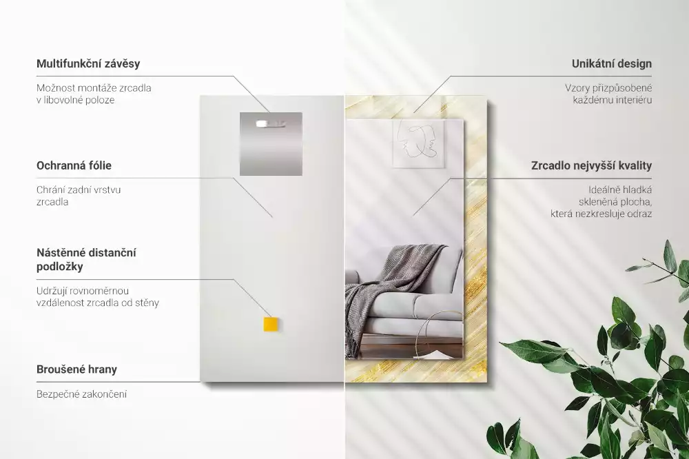 Spiegel mit rechteckigem aufdruck Gelbe abstrakte Linien