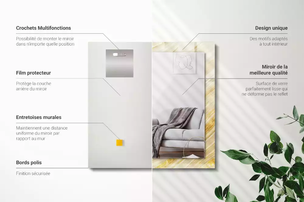 Spiegel mit rechteckigem aufdruck Gelbe abstrakte Linien