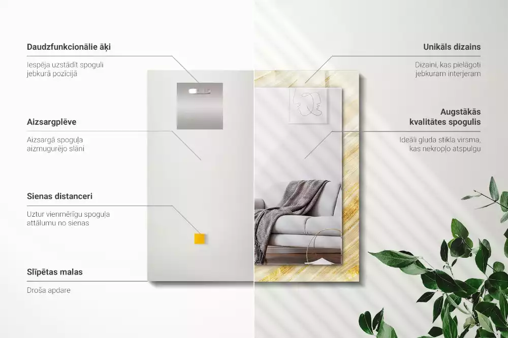 Spiegel mit rechteckigem aufdruck Gelbe abstrakte Linien