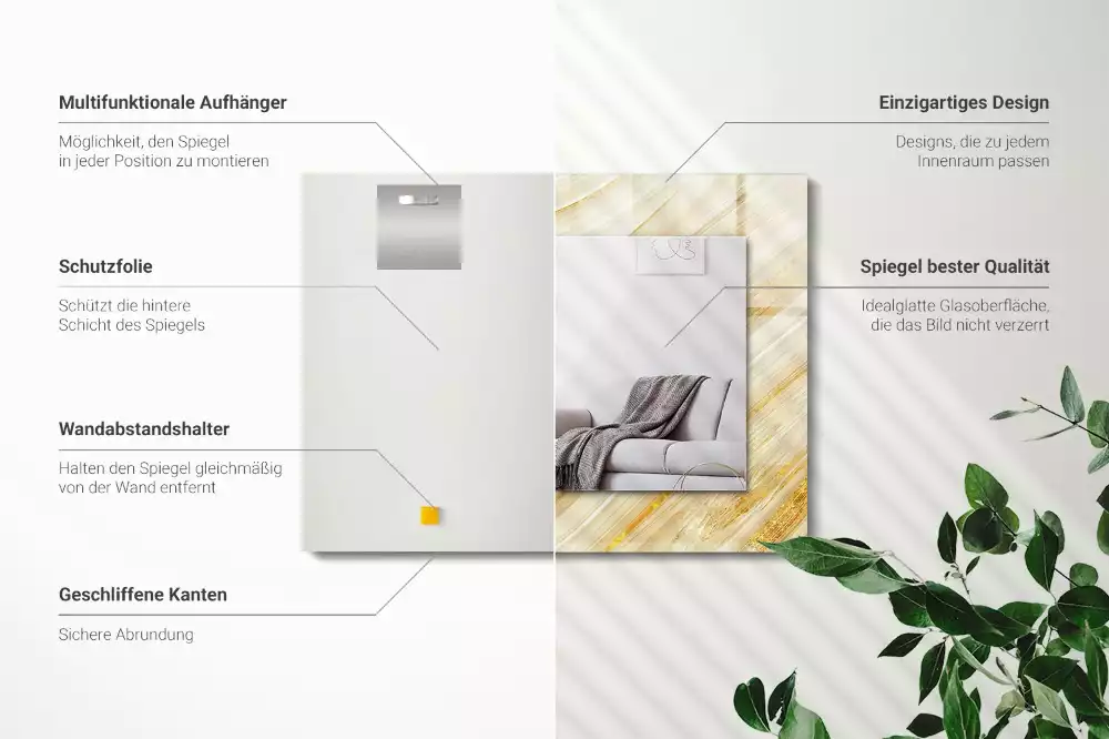 Spiegel mit rechteckigem aufdruck Gelbe abstrakte Linien