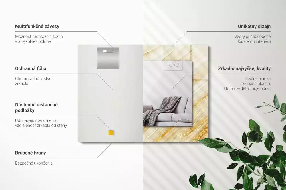 Spiegel mit rechteckigem aufdruck Gelbe abstrakte Linien