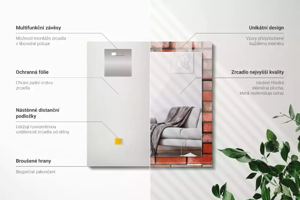 Rechteckiger dekorativer spiegel Rote Ziegelwand