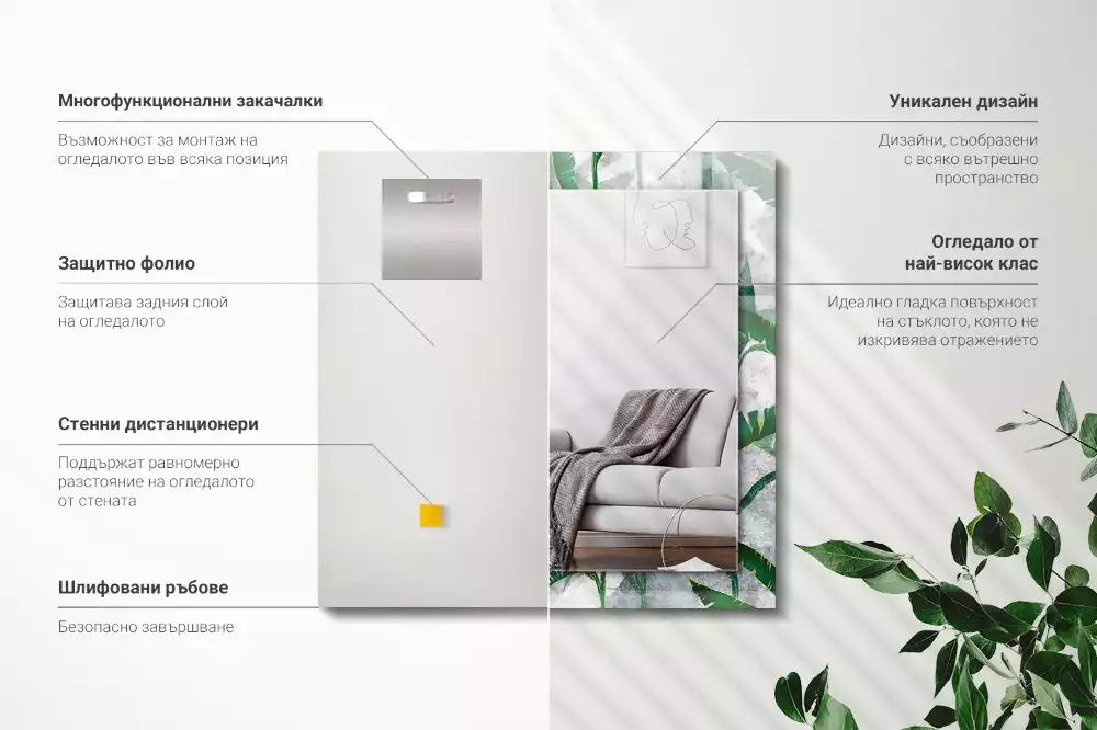 Rechteckiger spiegel Grüne Pflanzenblätter