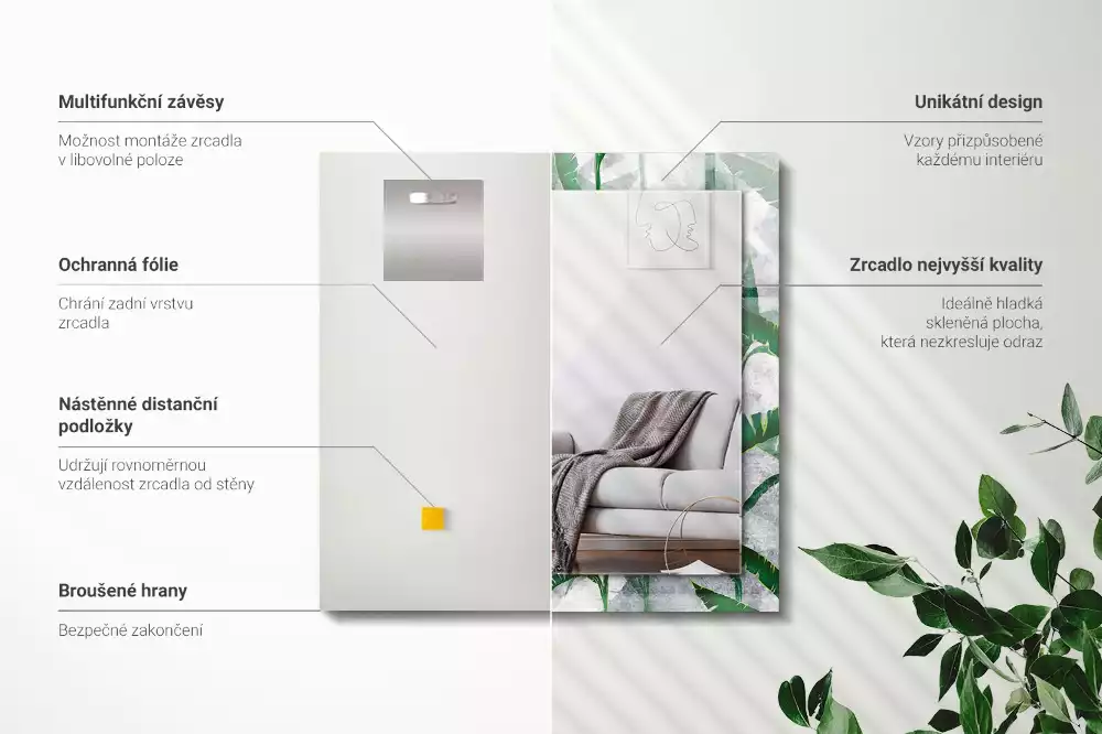 Rechteckiger spiegel Grüne Pflanzenblätter