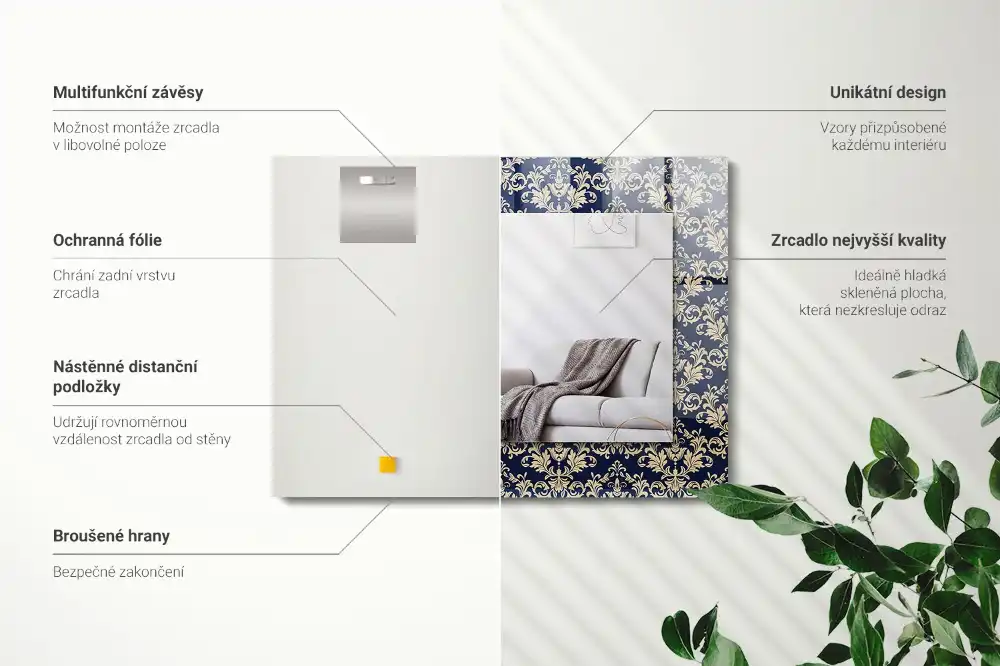 Rechteckiger dekorativer spiegel Victorianisches Tapetenmuster