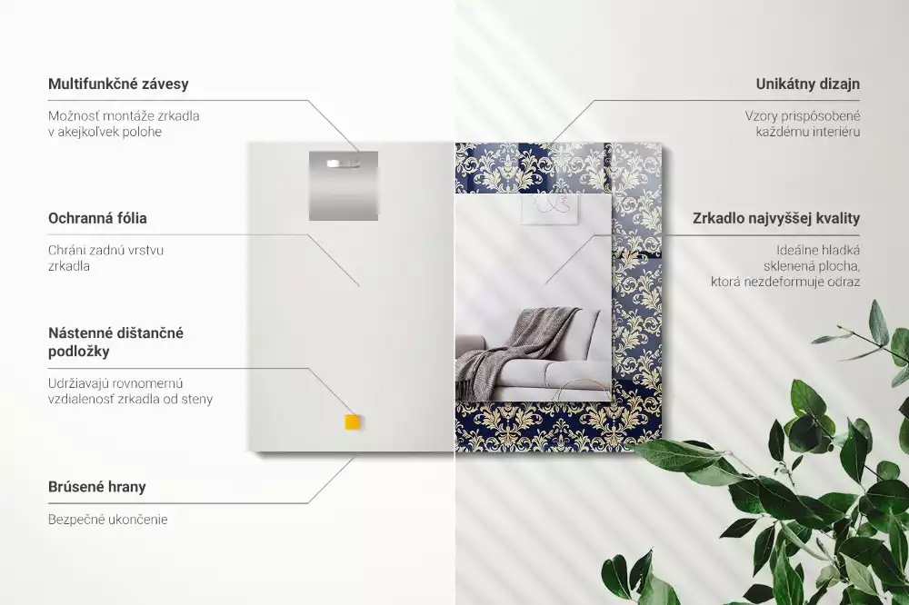 Rechteckiger dekorativer spiegel Victorianisches Tapetenmuster