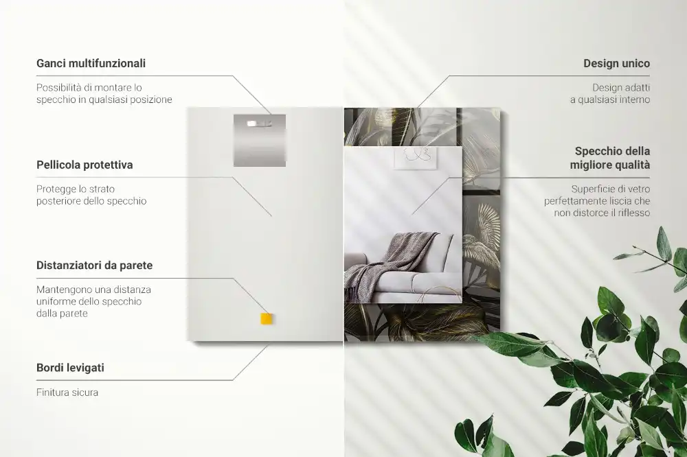 Rechteckiger dekorativer spiegel Blumen und Kolibris