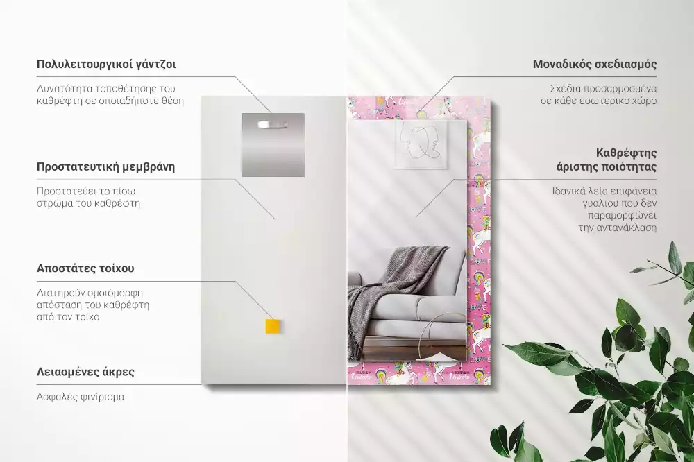 Rechteckiger spiegel Einhörner Regenbogen Herzen