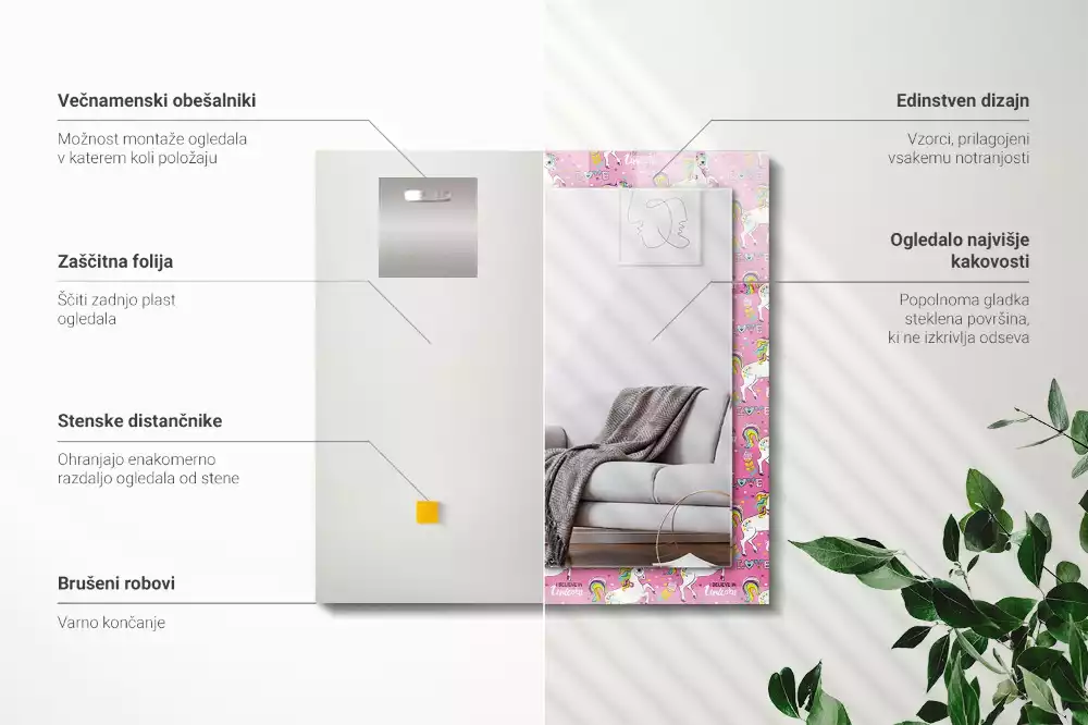 Rechteckiger spiegel Einhörner Regenbogen Herzen