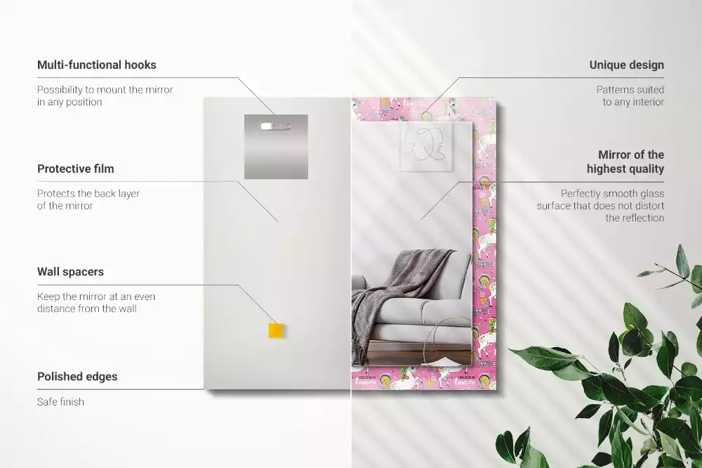 Rechteckiger spiegel Einhörner Regenbogen Herzen