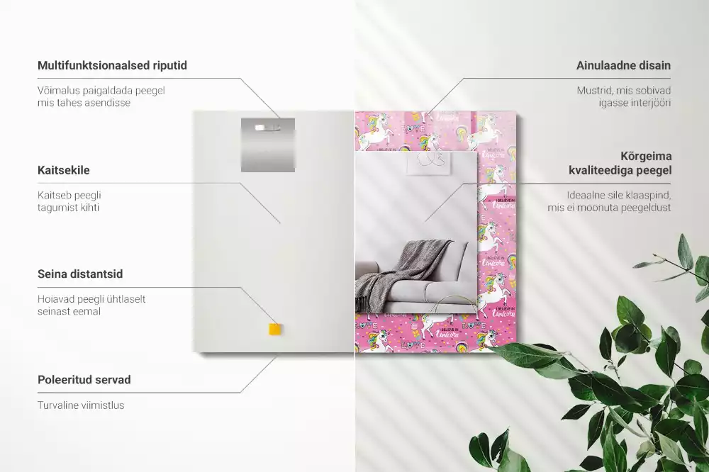 Rechteckiger spiegel Einhörner Regenbogen Herzen