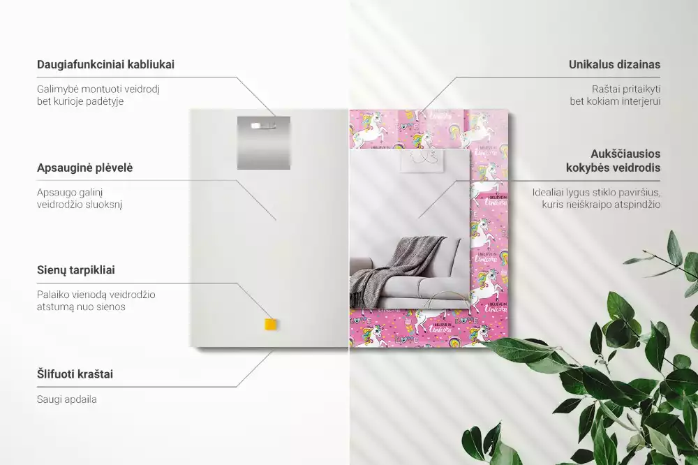 Rechteckiger spiegel Einhörner Regenbogen Herzen