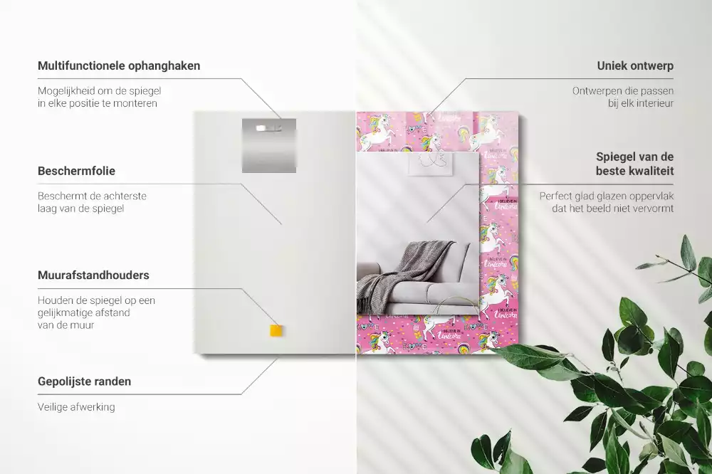 Rechteckiger spiegel Einhörner Regenbogen Herzen