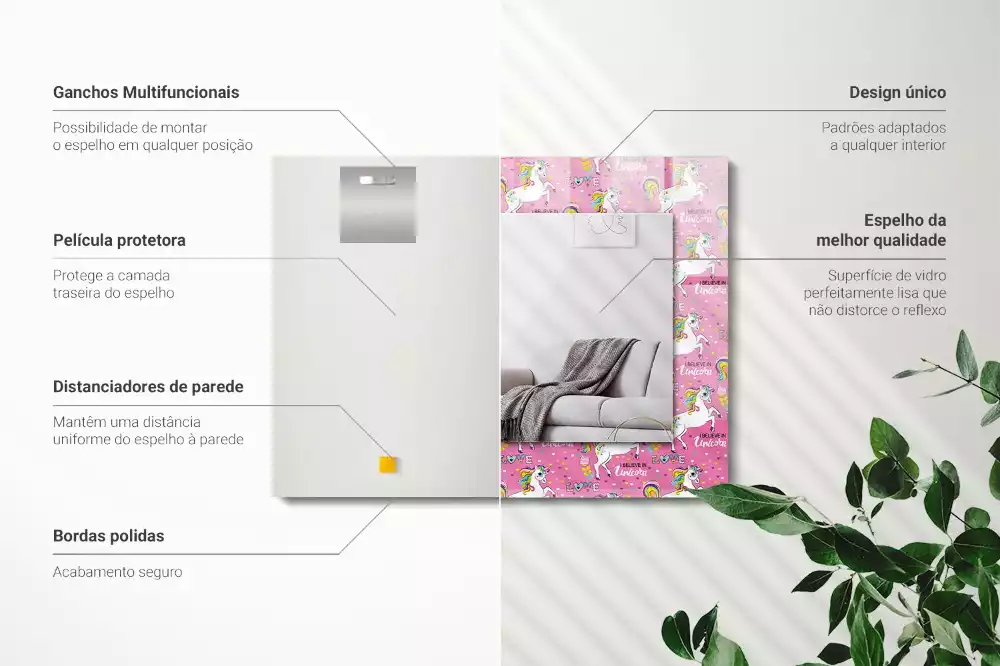 Rechteckiger spiegel Einhörner Regenbogen Herzen