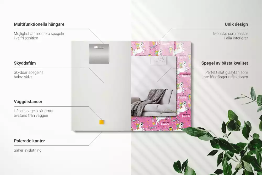 Rechteckiger spiegel Einhörner Regenbogen Herzen