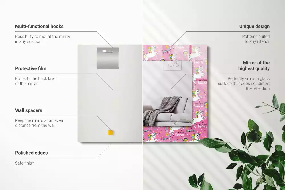 Rechteckiger spiegel Einhörner Regenbogen Herzen