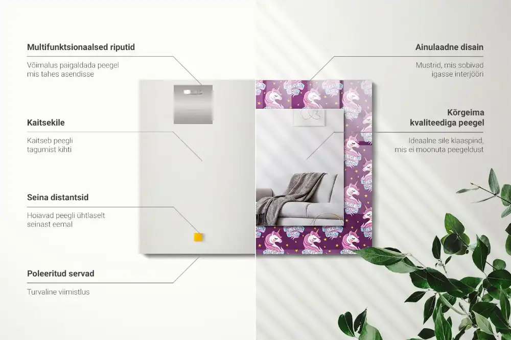 Rechteckiger dekorativer spiegel Einhörner Sterne Schriftzug