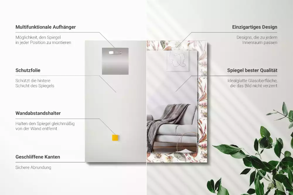 Rechteckiger dekorativer spiegel Blumen und Blätter