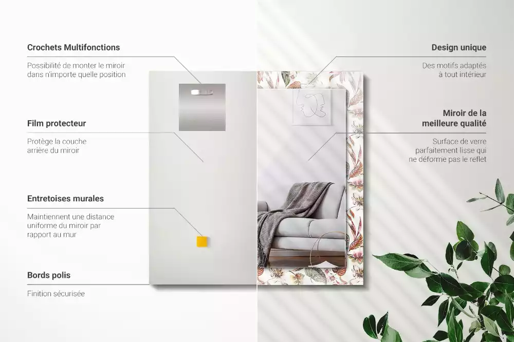 Rechteckiger dekorativer spiegel Blumen und Blätter