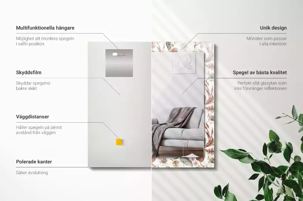 Rechteckiger dekorativer spiegel Blumen und Blätter