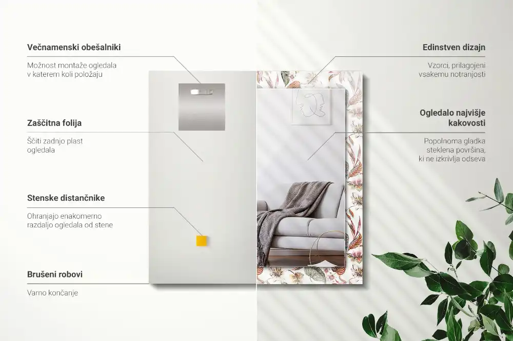 Rechteckiger dekorativer spiegel Blumen und Blätter