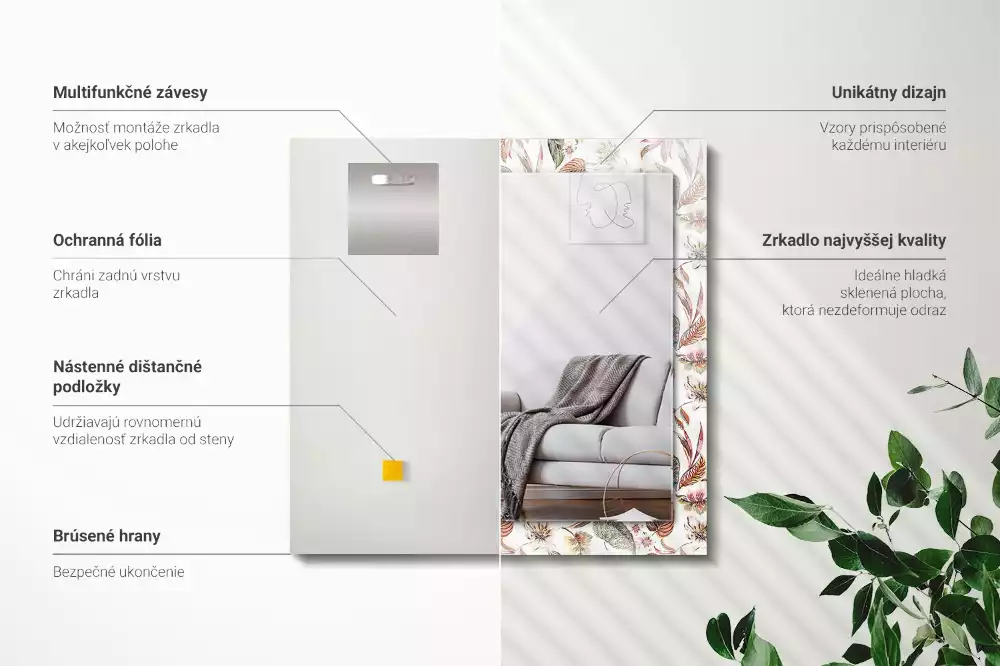 Rechteckiger dekorativer spiegel Blumen und Blätter