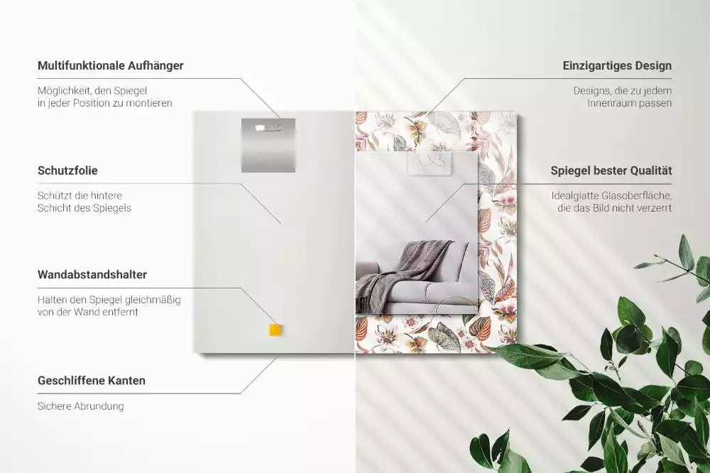 Rechteckiger dekorativer spiegel Blumen und Blätter