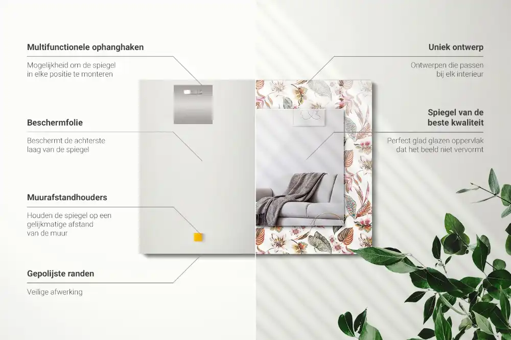 Rechteckiger dekorativer spiegel Blumen und Blätter