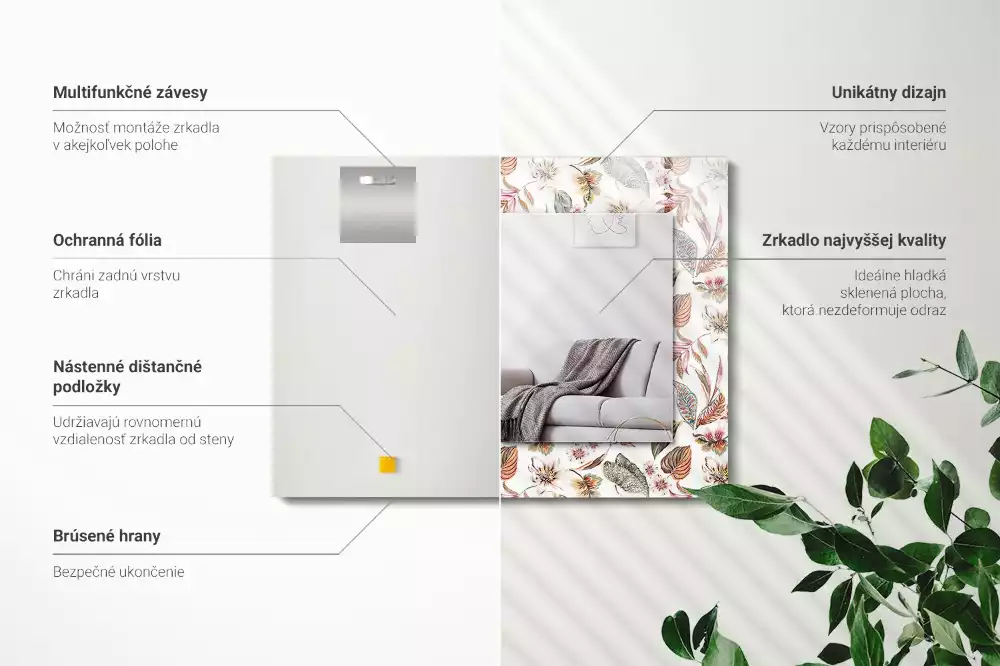 Rechteckiger dekorativer spiegel Blumen und Blätter