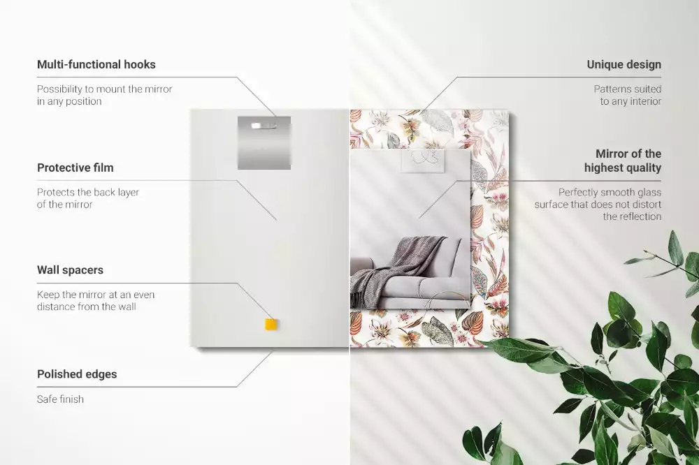 Rechteckiger dekorativer spiegel Blumen und Blätter