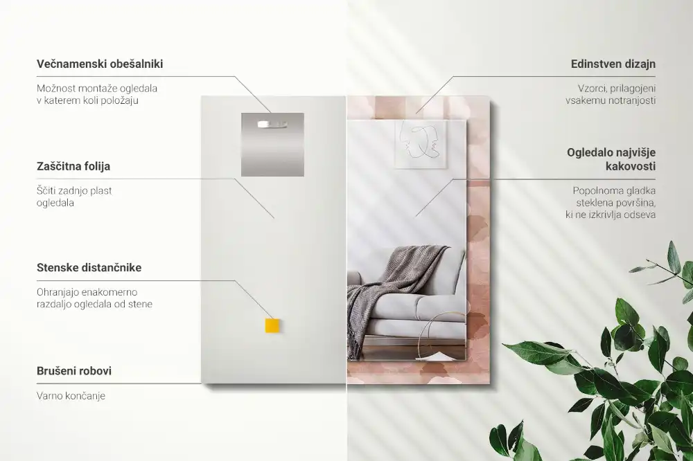 Spiegel mit rechteckigem aufdruck Pfingstrosenblüten