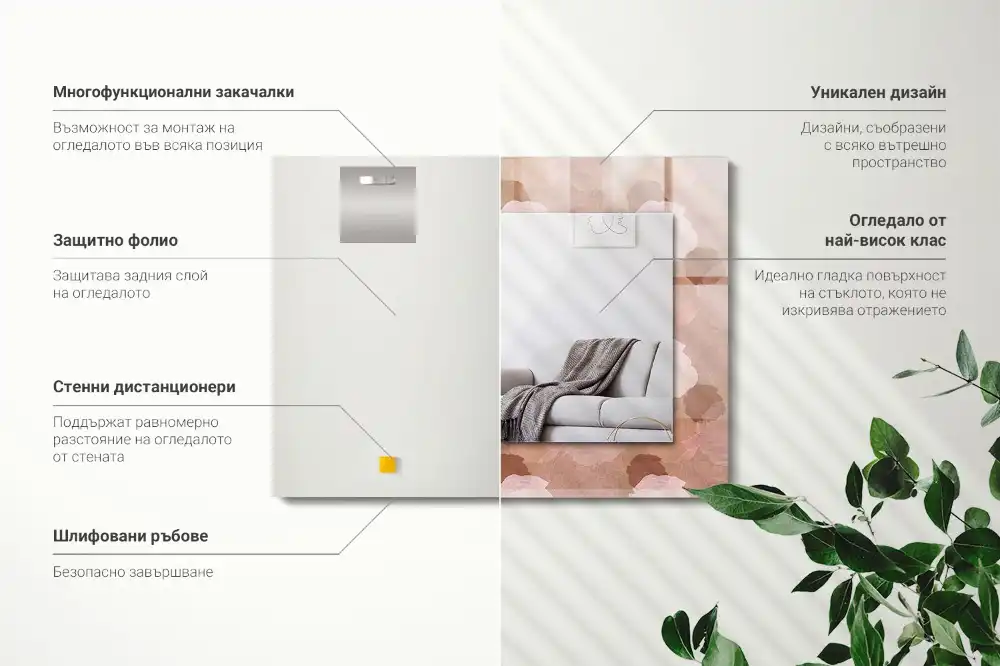 Spiegel mit rechteckigem aufdruck Pfingstrosenblüten