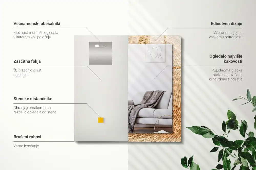 Rechteckiger dekorativer spiegel Weidengeflecht