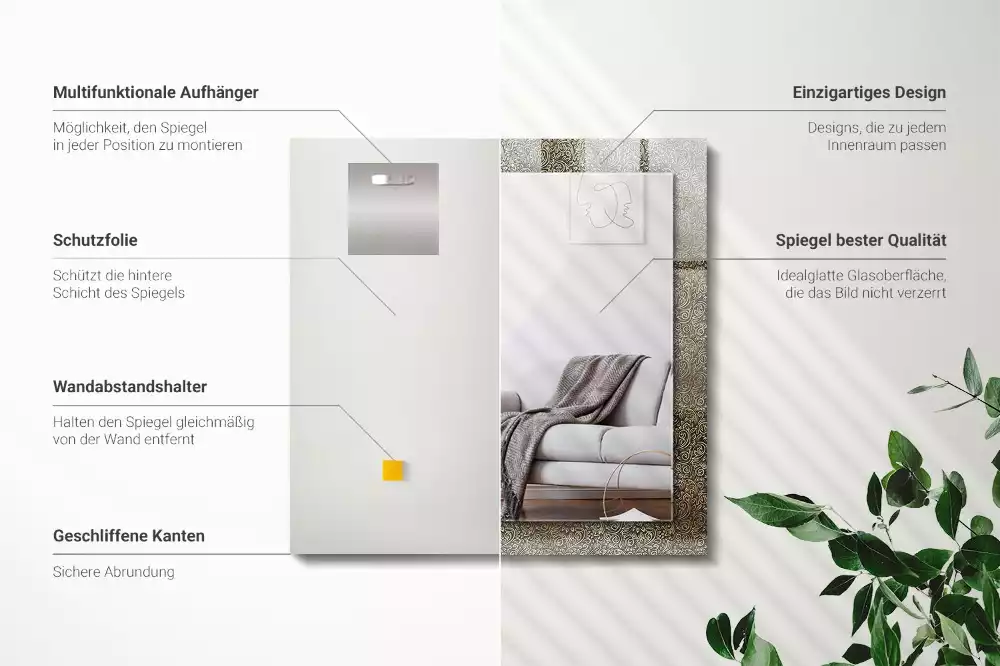 Rechteckiger spiegel Goldenes Ornamentmuster