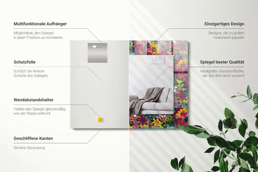 Spiegel mit rechteckigem aufdruck Bunte Blumenmuster