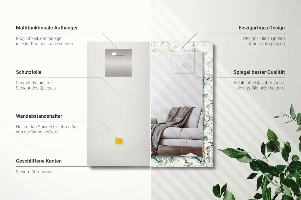 Rechteckiger spiegel Aquarell-Blumenmuster