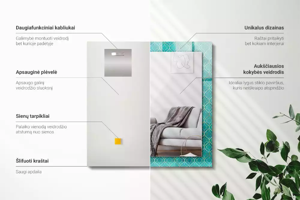 Rechteckiger dekorativer spiegel Grünes geometrisches Muster