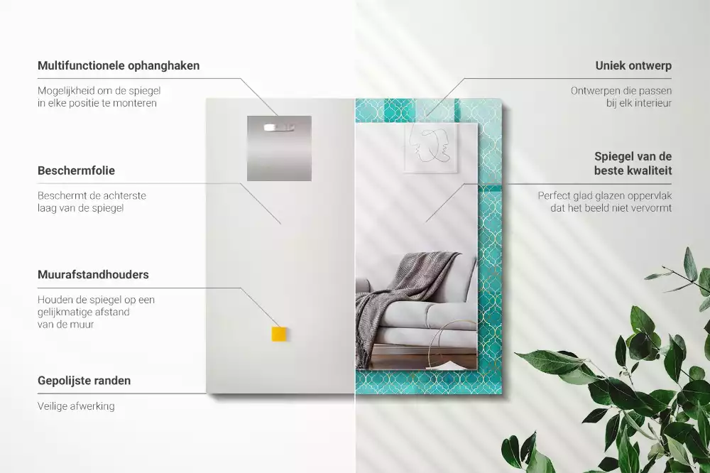 Rechteckiger dekorativer spiegel Grünes geometrisches Muster