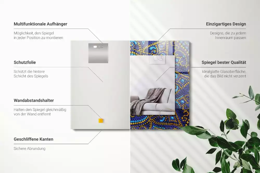 Rechteckiger dekorativer spiegel Blaue gepunktete Mandala