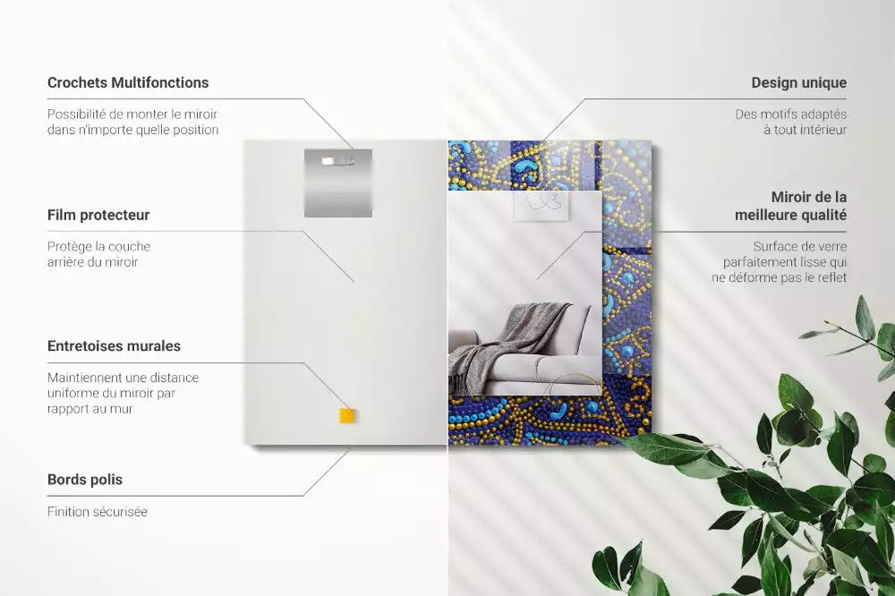 Rechteckiger dekorativer spiegel Blaue gepunktete Mandala