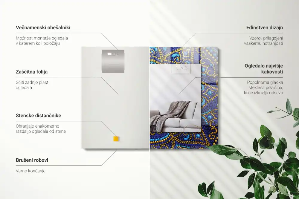 Rechteckiger dekorativer spiegel Blaue gepunktete Mandala