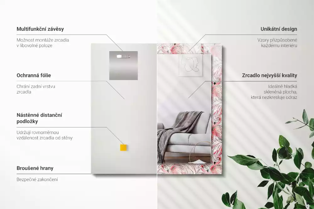 Spiegel mit rechteckigem aufdruck Rosa Flamingos