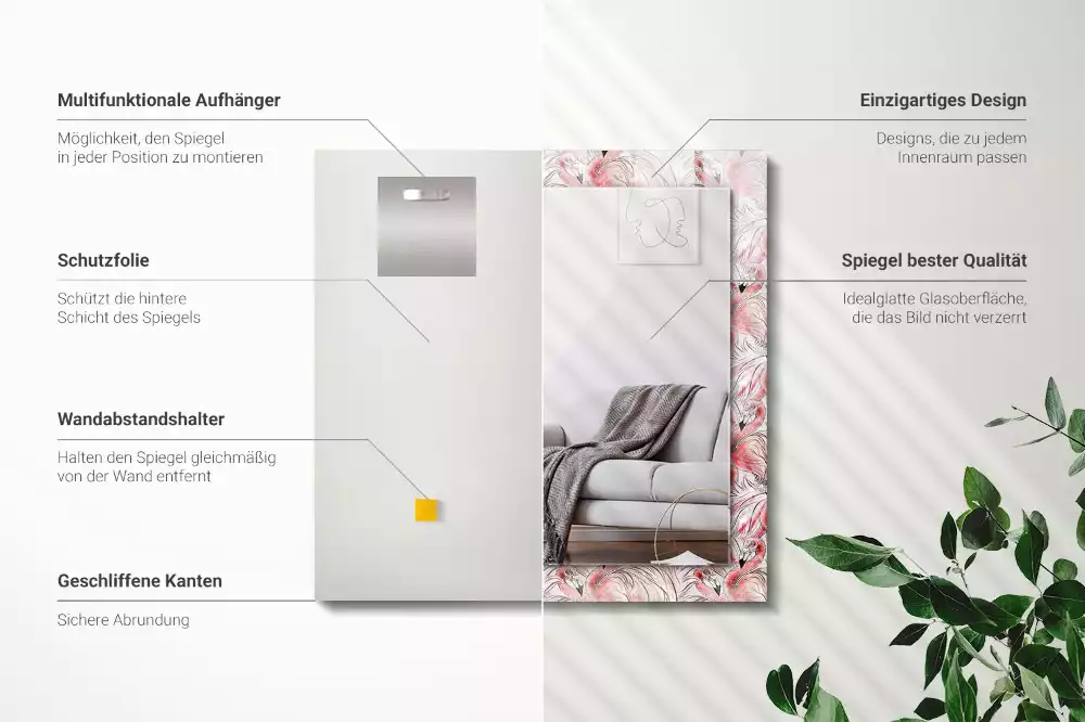 Spiegel mit rechteckigem aufdruck Rosa Flamingos