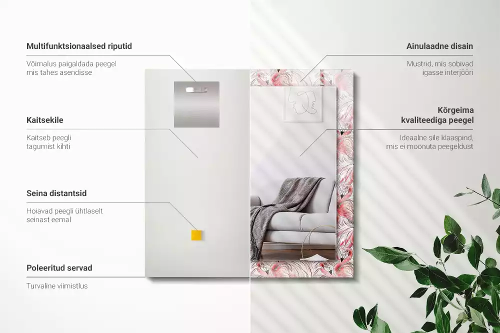 Spiegel mit rechteckigem aufdruck Rosa Flamingos