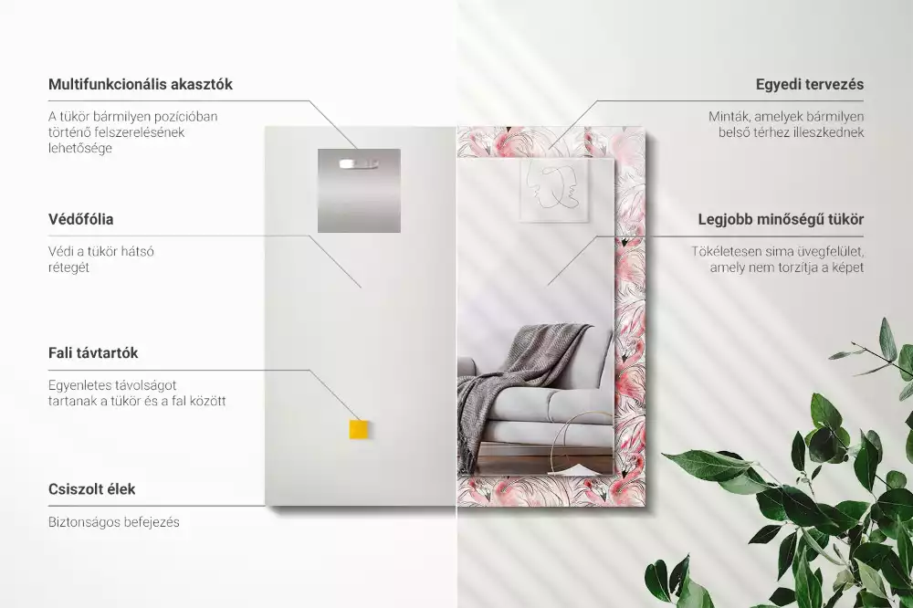 Spiegel mit rechteckigem aufdruck Rosa Flamingos