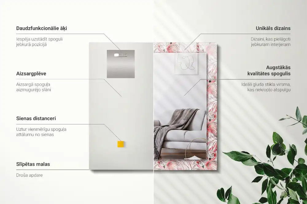 Spiegel mit rechteckigem aufdruck Rosa Flamingos