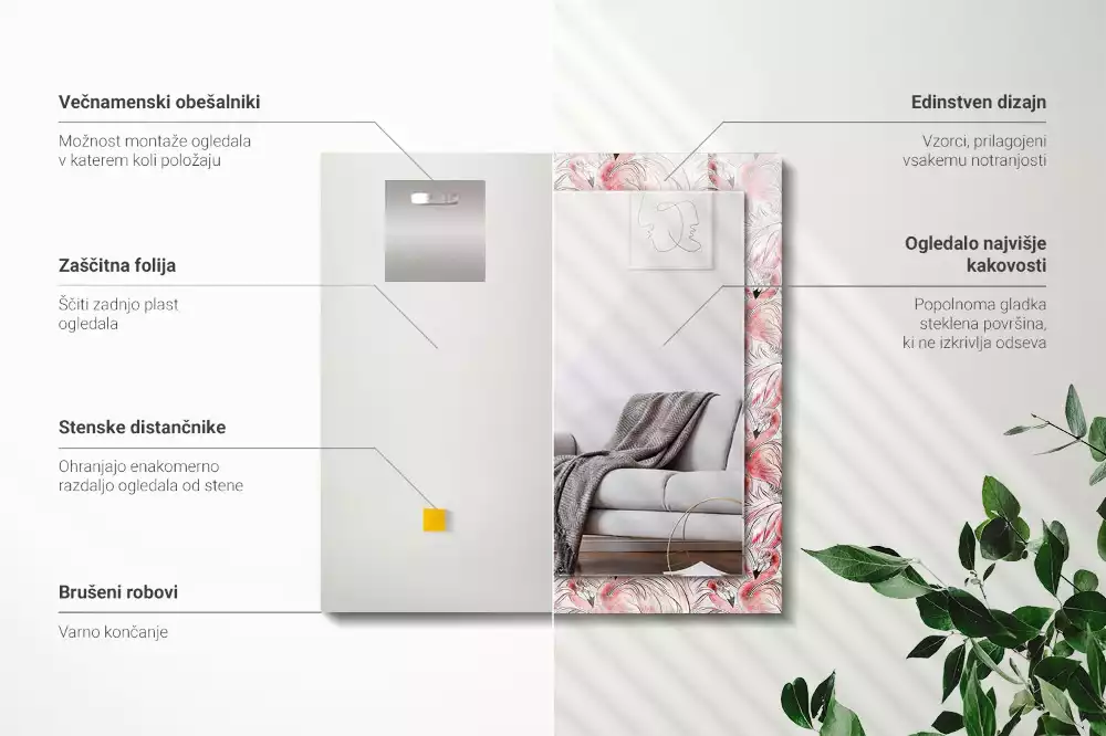 Spiegel mit rechteckigem aufdruck Rosa Flamingos